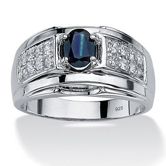 PalmBeach Jewelry Men's 1.53 TCW Genuine Sapphire and CZ Ring in Sterling Silver
