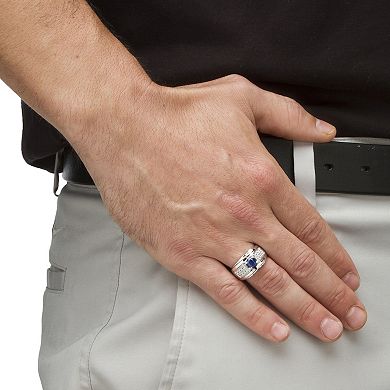 PalmBeach Jewelry Men's 1.53 TCW Genuine Sapphire and CZ Ring in Sterling Silver