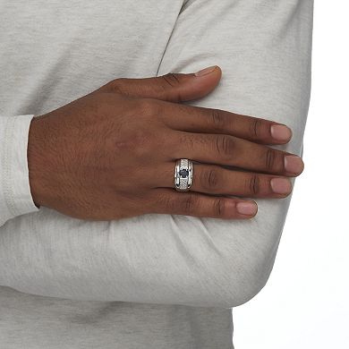 PalmBeach Jewelry Men's 1.53 TCW Genuine Sapphire and CZ Ring in Sterling Silver