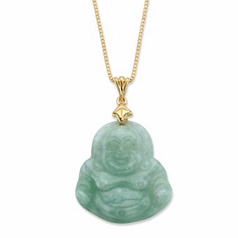 PalmBeach Jewelry Genuine Green Jade 18k Gold-plated Sterling Silver Buddha Pendant Necklace 18"
