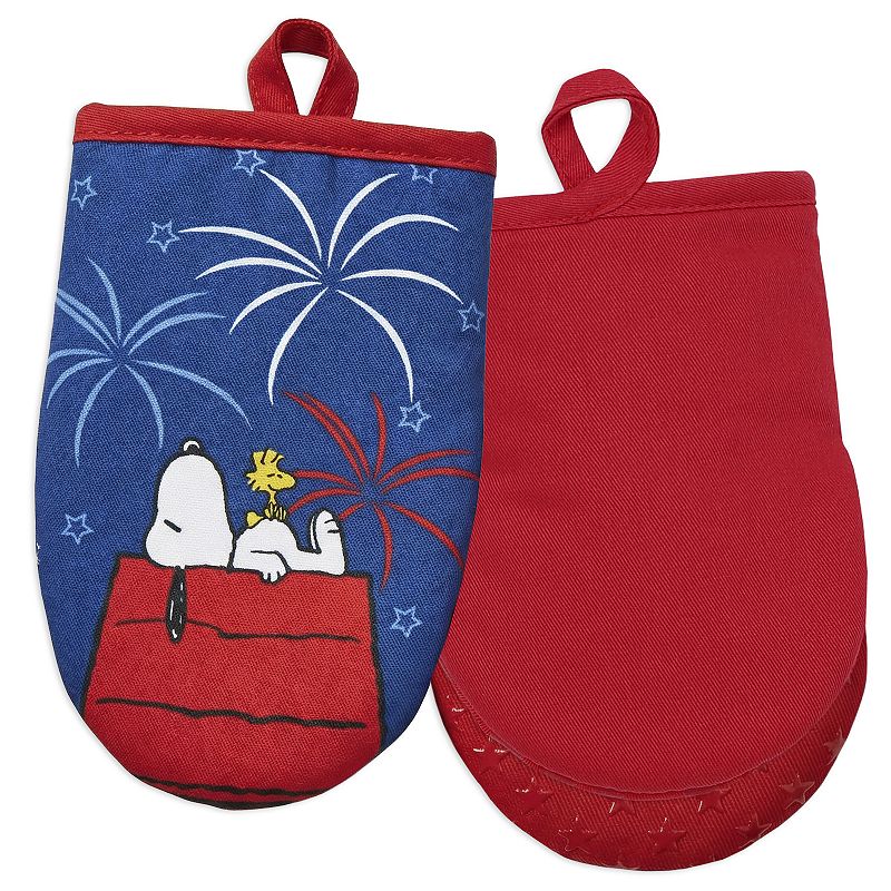 Best Brands Peanuts Americana 2-Pack Silicone Grip Mini Oven Mitt Set, Blue