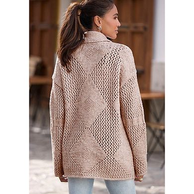 Lascana Women's Diamond Open Work Knit Cardigan