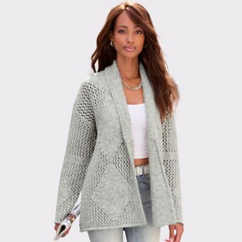Lascana Women's Diamond Open Work Knit Cardigan