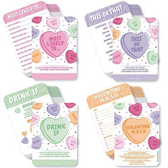 Big Dot of Happiness Valentine Hearts Game Pack - 4 Party Games - 10 Cards Each - Gamerific Bundle