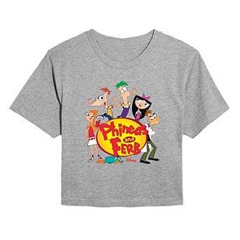 Juniors' Phineas and Ferb Group Cropped Tee