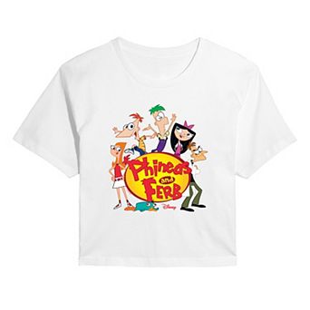 Juniors' Phineas and Ferb Group Cropped Tee