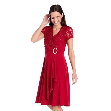 Petite R&M Richards Lace & ITY Cascade Wrap Dress