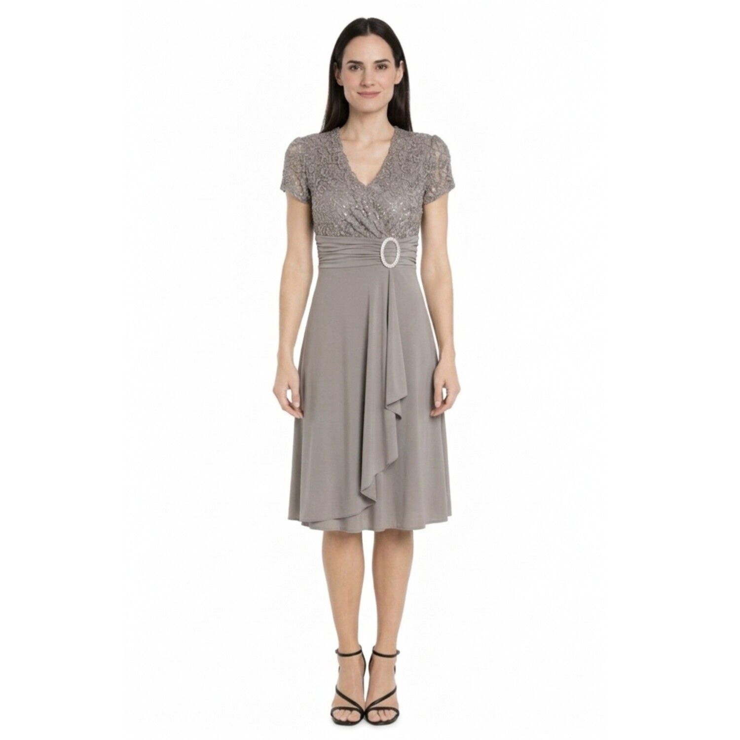 Женские платья R&M Richards Petite R&M Richards Lace & ITY Cascade Wrap Dress