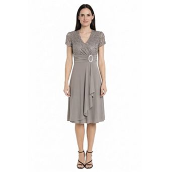 Petite R&M Richards Lace & ITY Cascade Wrap Dress
