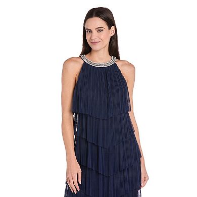 Petite R&M Richards Pleated Mesh Scarf Tiered Chemise Dress