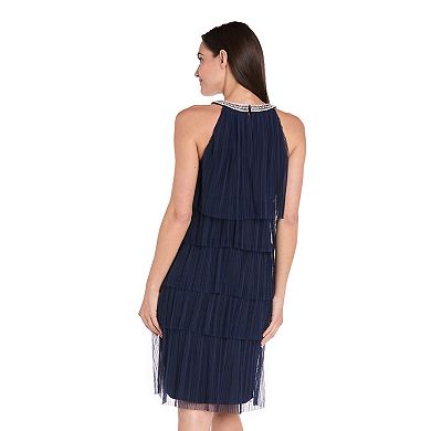 Petite R&M Richards Pleated Mesh Scarf Tiered Chemise Dress