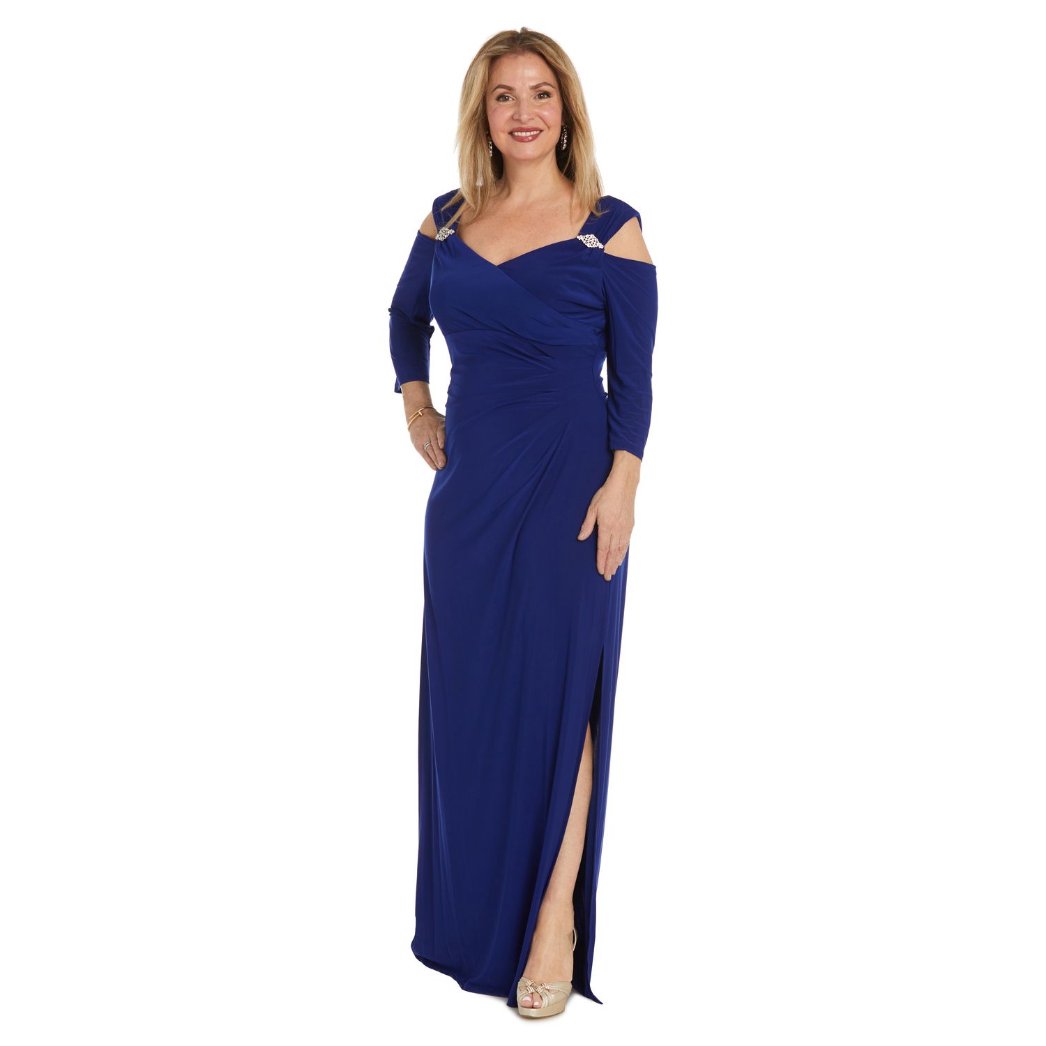 Женские платья R&M Richards Petite R&M Richards Long Empire Waist Cold Shoulder Dress