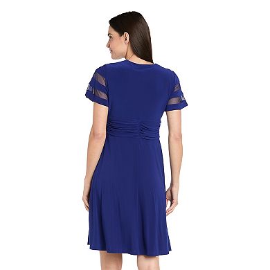 Petite R&M Richards Sheer Sleeve Detail Cascade Wrap Dress