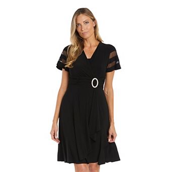 Petite R&M Richards Sheer Sleeve Detail Cascade Wrap Dress
