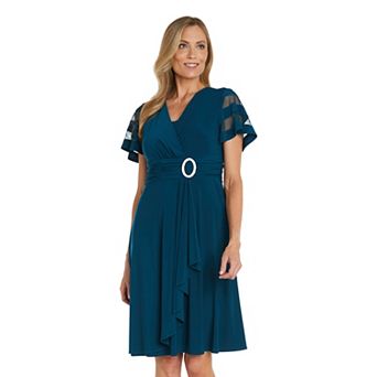 Petite R&M Richards Sheer Sleeve Detail Cascade Wrap Dress