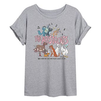 Juniors' Disney's The Aristocats Group Distressed Oversized Tee