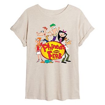 Juniors' Disney's Phineas & Ferb Group Oversized Tee