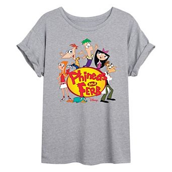 Juniors' Disney's Phineas & Ferb Group Oversized Tee