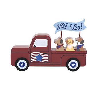 Americana Wooden Dogs Truck Table Decor
