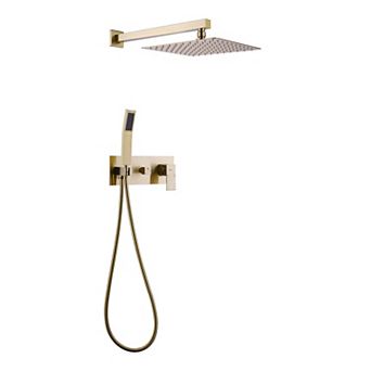 Brushed Gold Square Dual Handle Dual Function Bathroom Shower Set