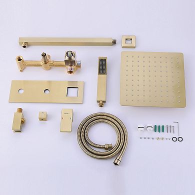 Brushed Gold Square Dual Handle Dual Function Bathroom Shower Set