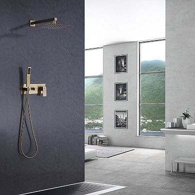 Brushed Gold Square Dual Handle Dual Function Bathroom Shower Set