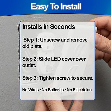 3 LED Cover Plate Nightlight Easy Install No Wires, Energy Efficient 4 Pack