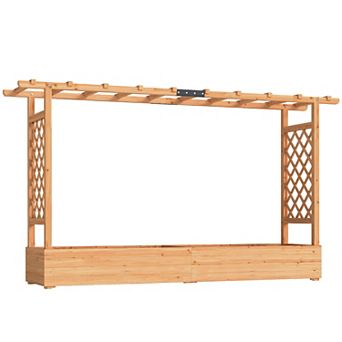 Outsunny Wooden Planter Box with Trellis, Garden Bed with Hanging Roof