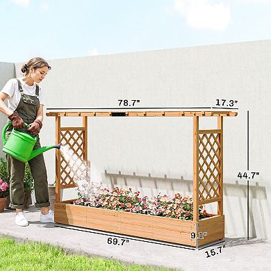 Outsunny Wooden Planter Box with Trellis, Garden Bed with Hanging Roof
