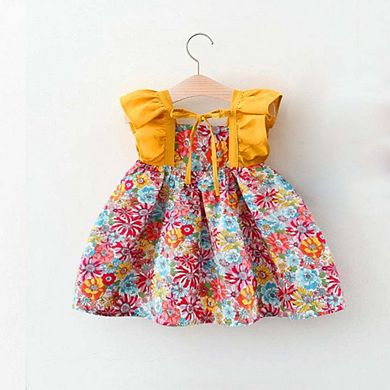 Baby Girl Flower Pattern Butterfly Sleeve Design Cute Dress With Hat