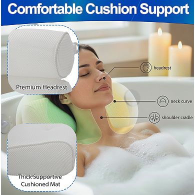 Tub Headrest Pillow 6 Suction Cups, Quick Dry Mesh, Machine Washable for Bathtub Soaking
