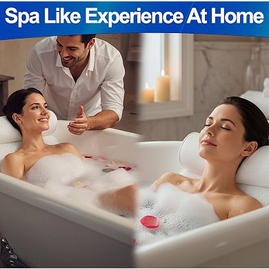 Tub Headrest Pillow 6 Suction Cups, Quick Dry Mesh, Machine Washable for Bathtub Soaking