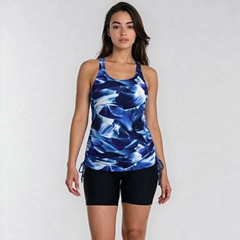 Women's Maya Tankini Swim Top With Built-In Bra and Black Mid-Thigh Swim Shorts