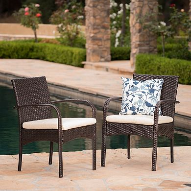 Outdoor Dining Chair Set, Wicker & Aluminum Frame with Removable Cushions