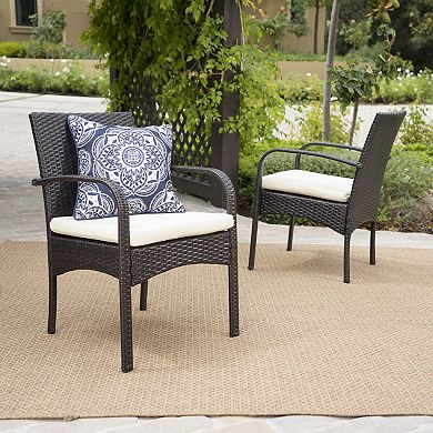 Outdoor Dining Chair Set, Wicker & Aluminum Frame with Removable Cushions