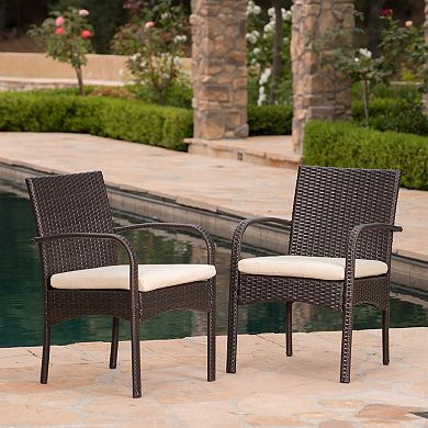 Outdoor Dining Chair Set, Wicker & Aluminum Frame with Removable Cushions