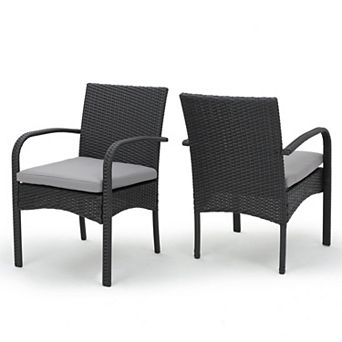Outdoor Dining Chair Set, Wicker & Aluminum Frame with Removable Cushions