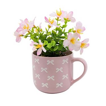 Bow Mug Planter with Artificial Plant