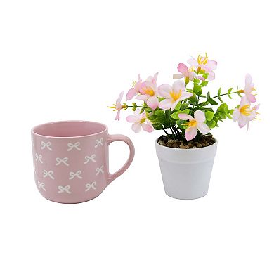 Bow Mug Planter with Artificial Plant