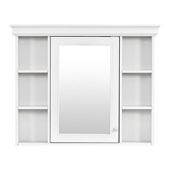 Wall Mounted Medicine Cabinet with Mirror Door and 6 Open Shelves, Modern Bathroom Cabinet