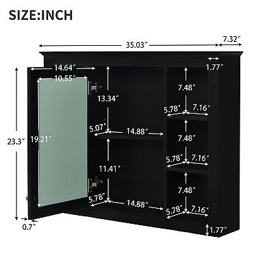 Wall Mounted Bathroom Medicine Cabinet with Mirror and 6 Open Shelves