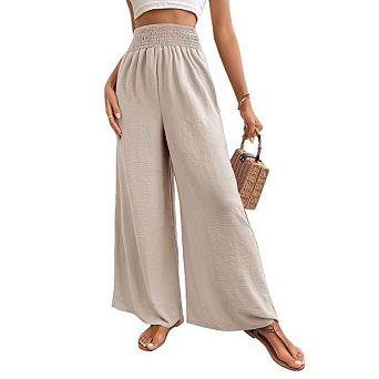 Womens Wide Leg Pants Elastic Waist High-rise Flowy Casual Work Palazzo Pant Dressy Long Lounge