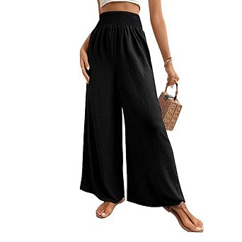Womens Wide Leg Pants Elastic Waist High-rise Flowy Casual Work Palazzo Pant Dressy Long Lounge