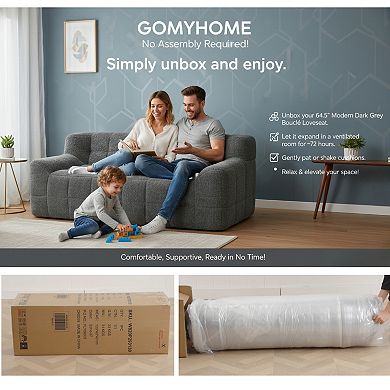 GOMYHOME 64.5" Modern Dark Grey Bouclé Loveseat