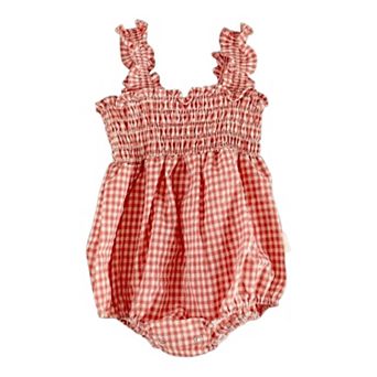 Baby Girls Pink Gingham Smocked Romper