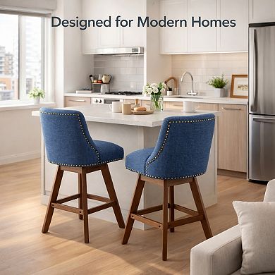 GOMYHOME 26" Swivel Counter Height Bar Stools Set of 2, Upholstered Fabric Kitchen Island Chairs