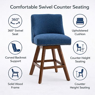 GOMYHOME 26" Swivel Counter Height Bar Stools Set of 2, Upholstered Fabric Kitchen Island Chairs
