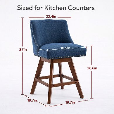 GOMYHOME 26" Swivel Counter Height Bar Stools Set of 2, Upholstered Fabric Kitchen Island Chairs