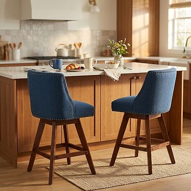 GOMYHOME 26" Swivel Counter Height Bar Stools Set of 2, Upholstered Fabric Kitchen Island Chairs