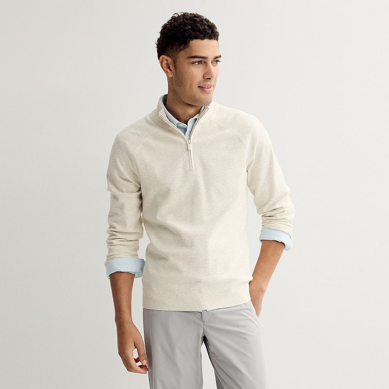 Men's FLX Commuter Quarter Zip Sweater, Size: Large, Oatmeal Grey